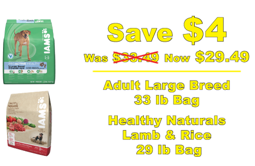 Iams Adult Large Breed 33 lb., Health Naturals Lamb & Rice 29 lb.
